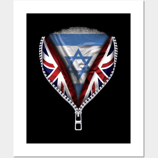 Isreali Flag  Israel Flag zipped British Flag - Gift for Isreali From Israel Wall Art by Country Flags